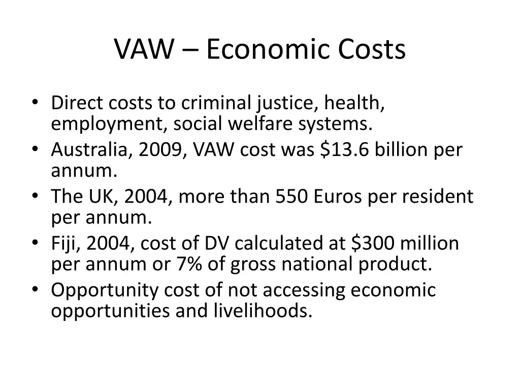vaw economic costs