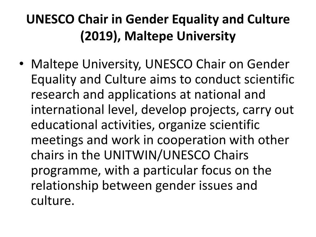unesco chair in gender equality and culture 2019