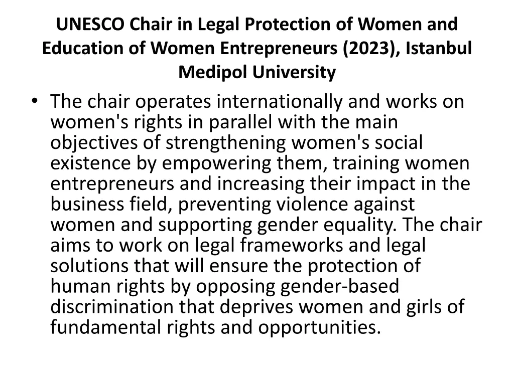 unesco chair in legal protection of women