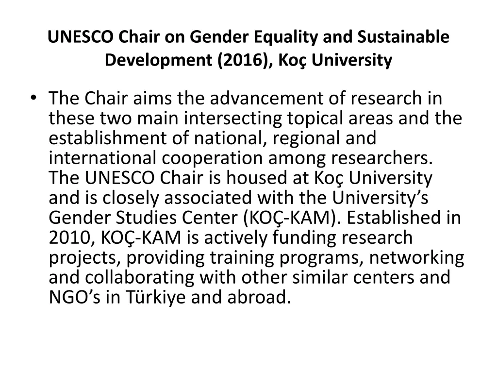 unesco chair on gender equality and sustainable