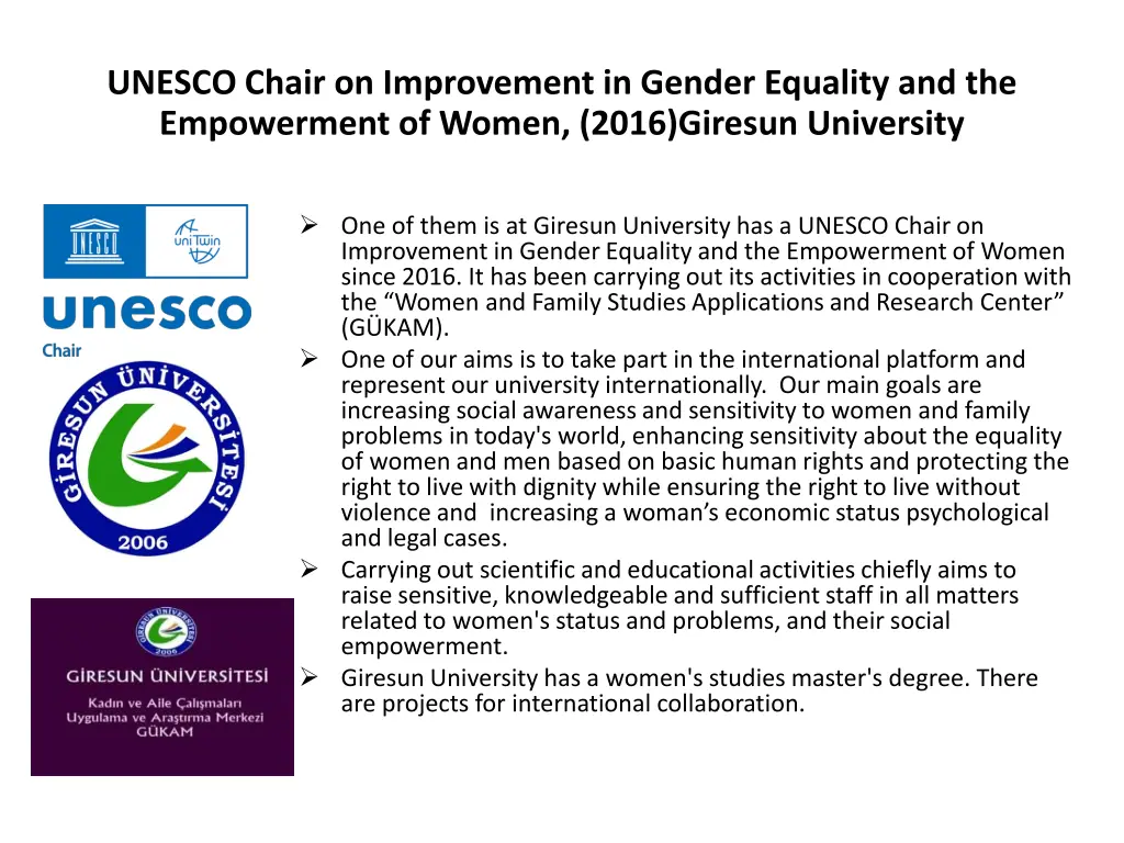 unesco chair on improvement in gender equality
