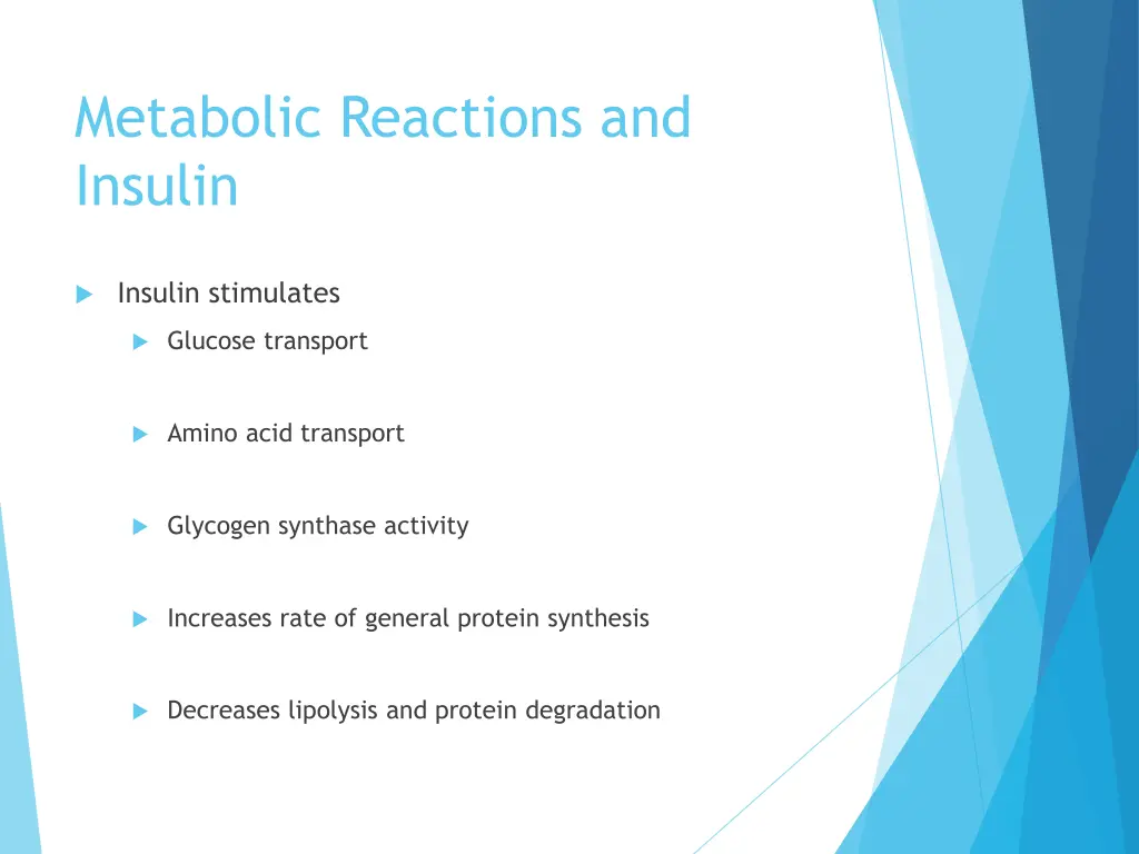 metabolic reactions and insulin