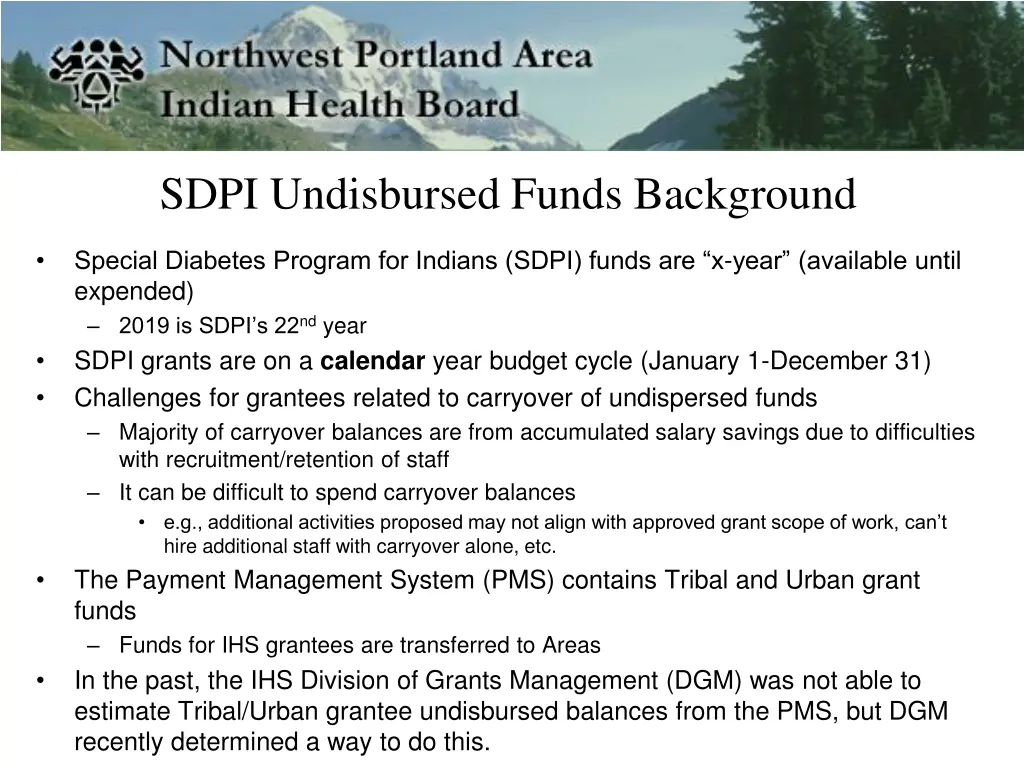 sdpi undisbursed funds background