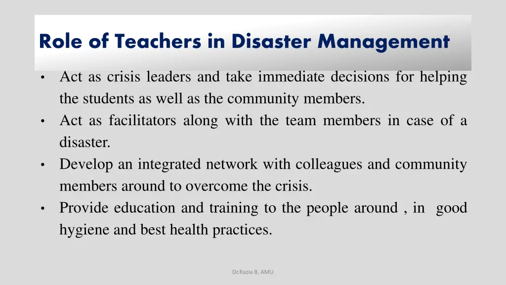 role of teachers in disaster management