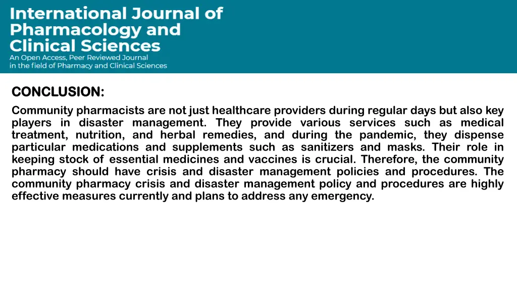 conclusion conclusion community pharmacists