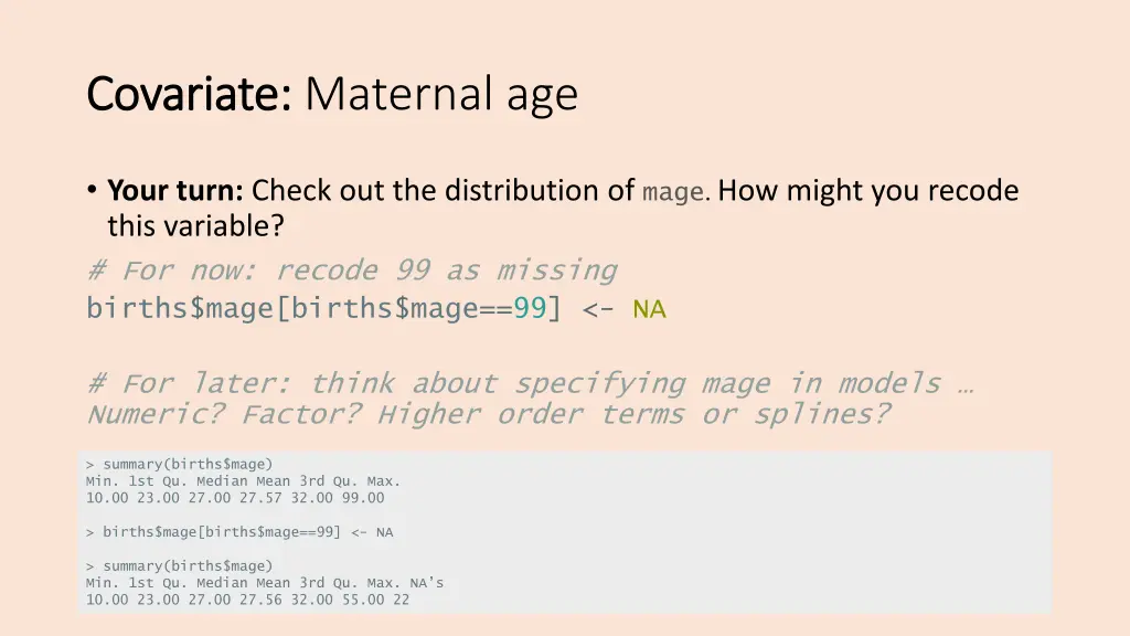 covariate covariate maternal age 1