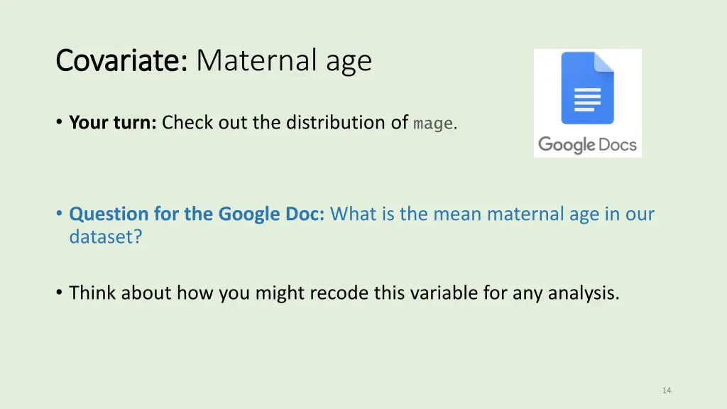covariate covariate maternal age