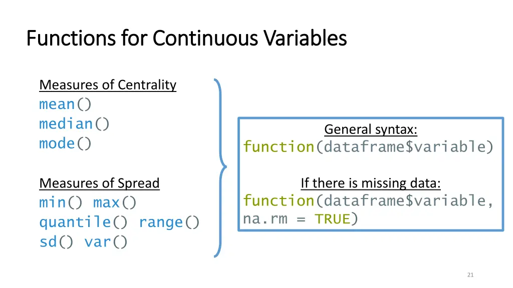 functions for continuous variables functions 3