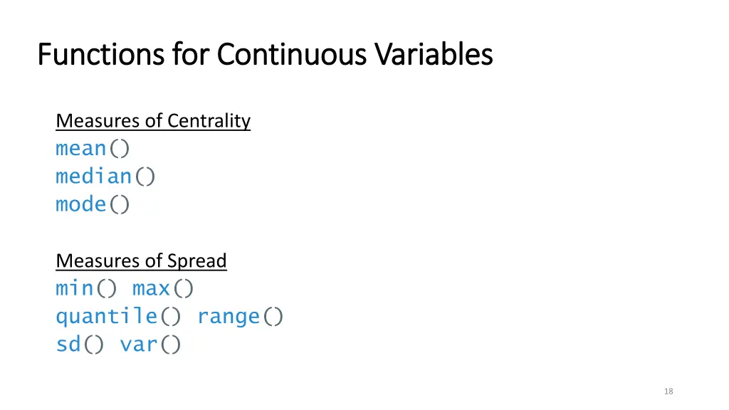 functions for continuous variables functions