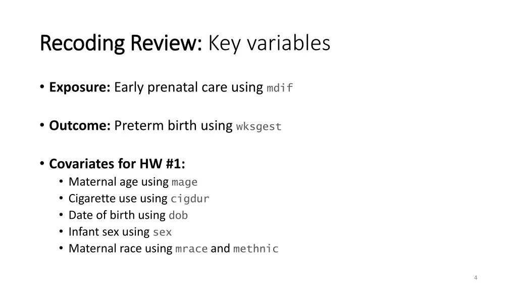 recoding review recoding review key variables