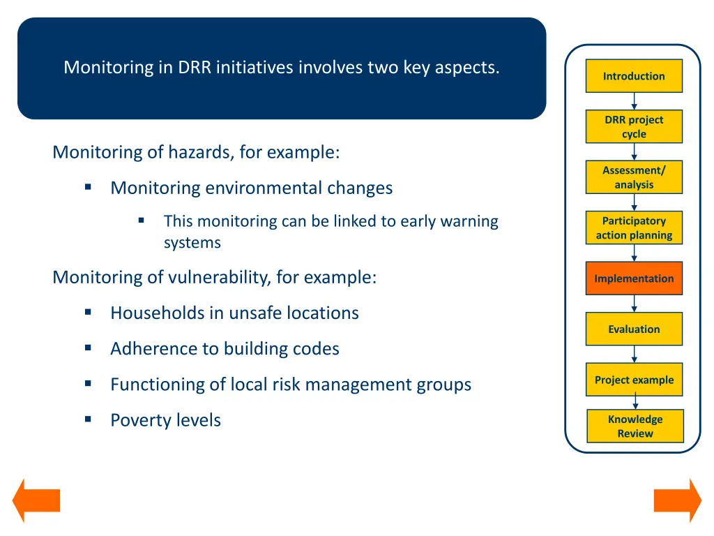 monitoring in drr initiatives involves
