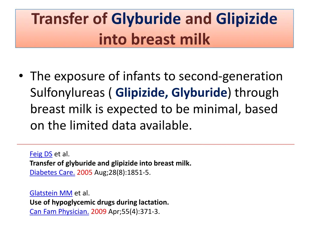 transfer of glyburide and glipizide into breast