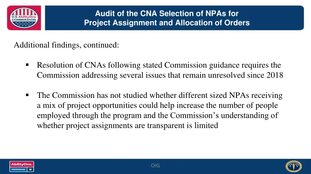 audit of the cna selection of npas for project 2