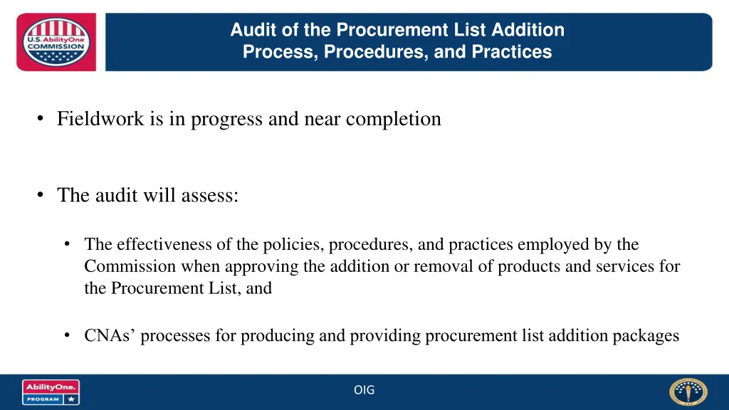 audit of the procurement list addition process