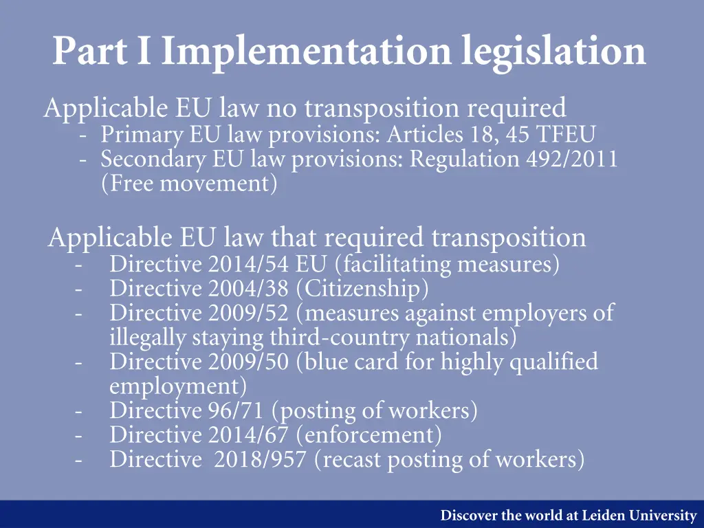 part i implementation legislation