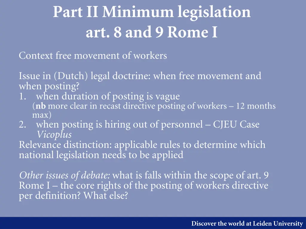 part ii minimum legislation art 8 and 9 rome i