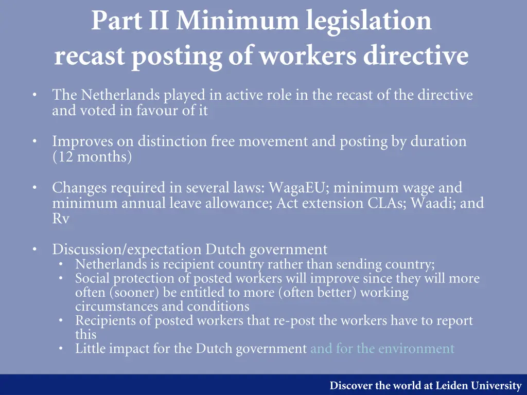 part ii minimum legislation recast posting