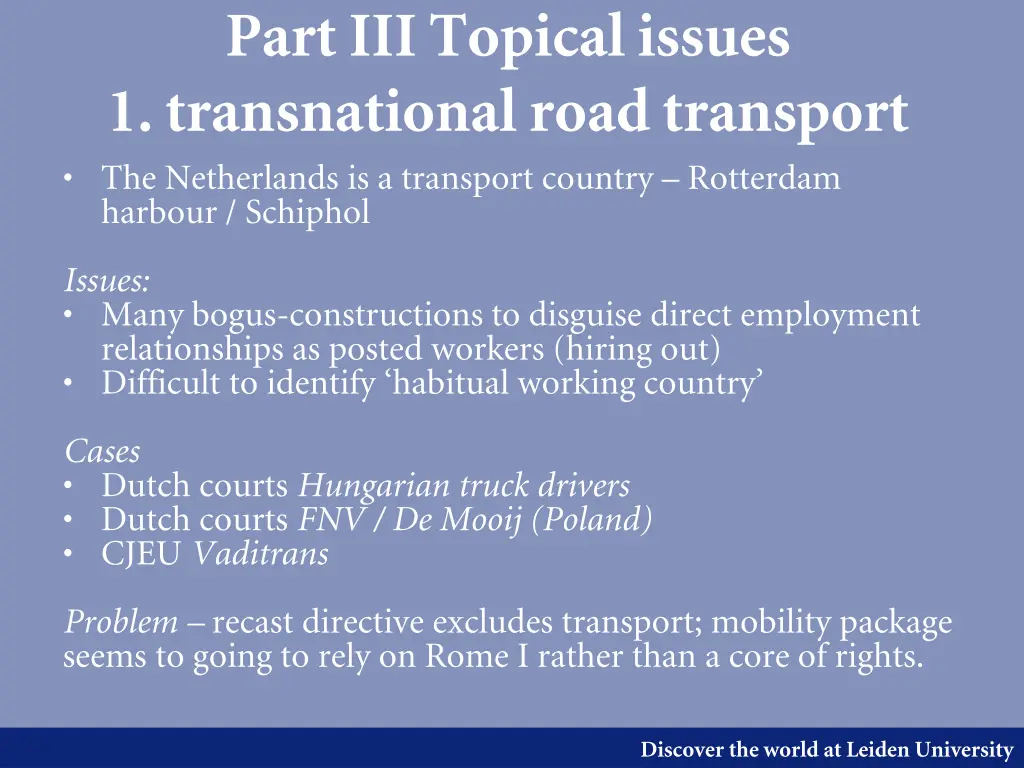 part iii topical issues 1 transnational road