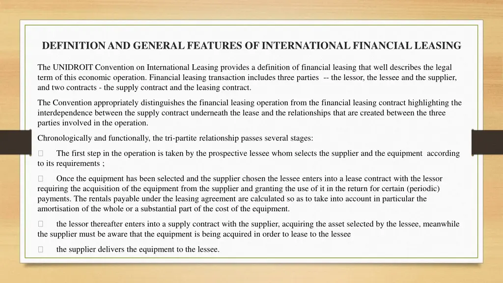 definition and general features of international