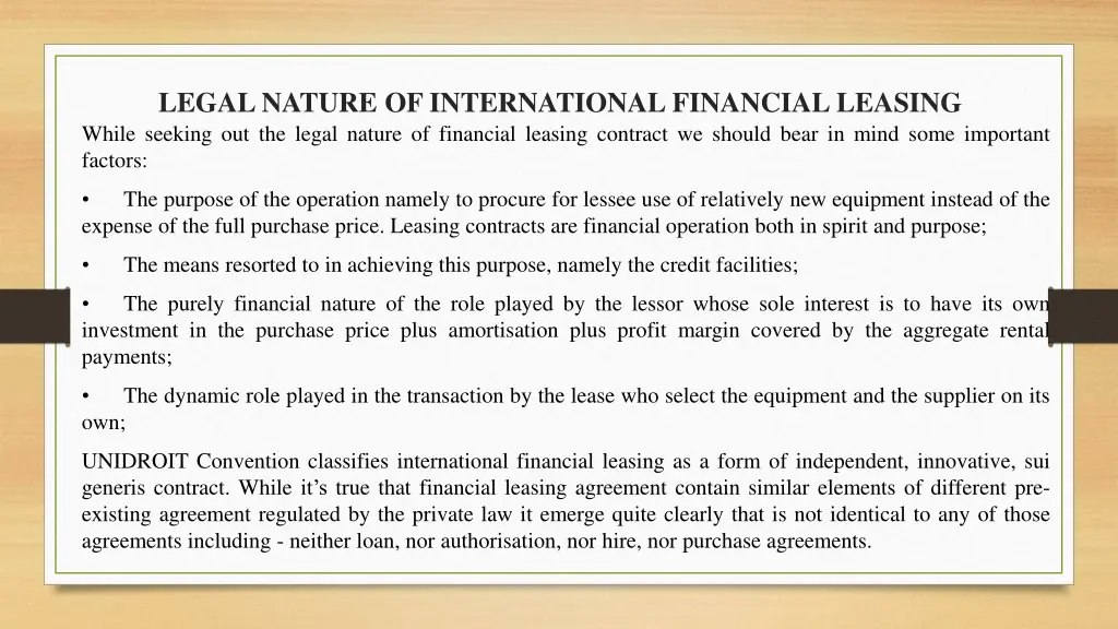 legal nature of international financial leasing