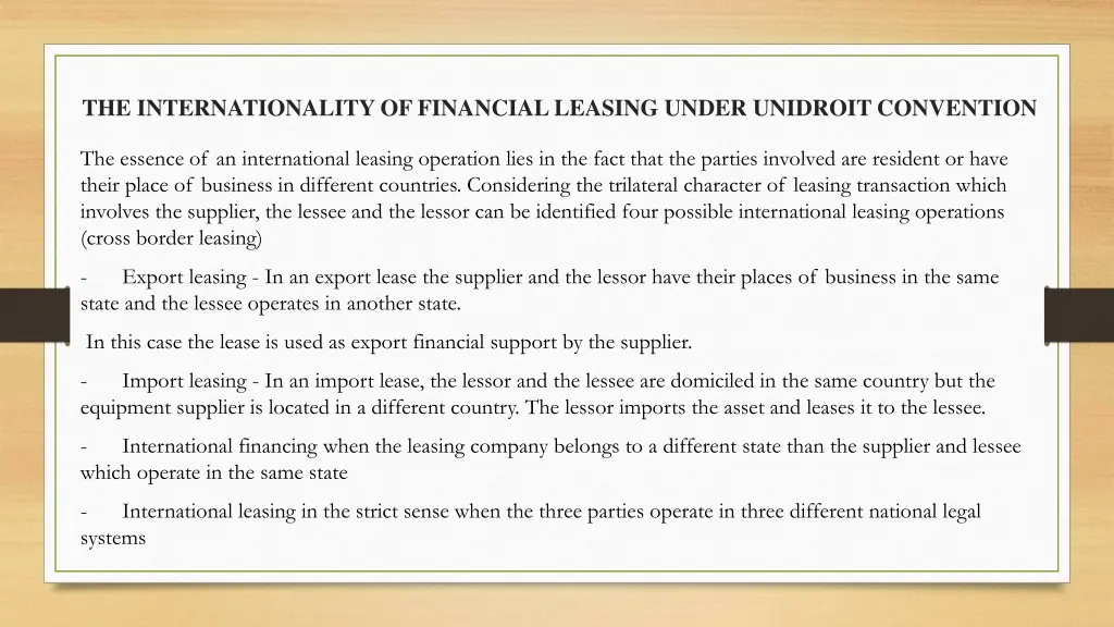 the internationality of financial leasing under