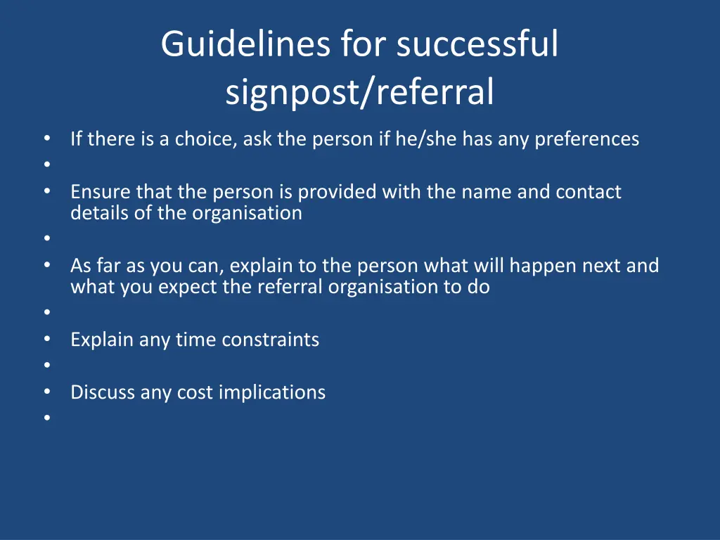 guidelines for successful signpost referral