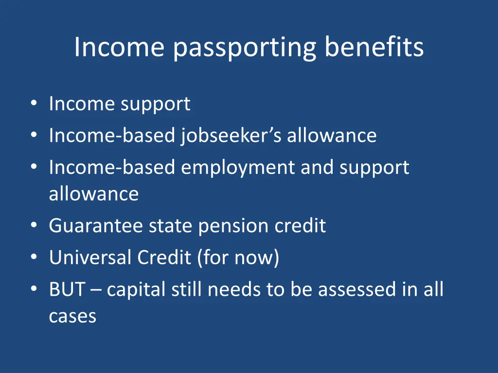 income passporting benefits