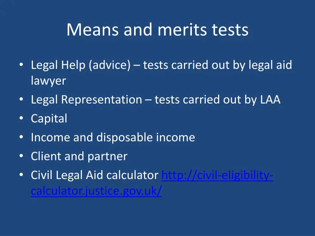 means and merits tests