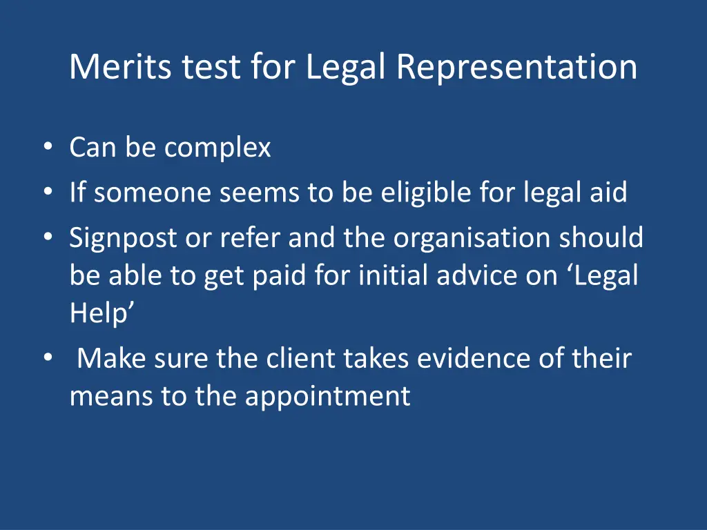 merits test for legal representation
