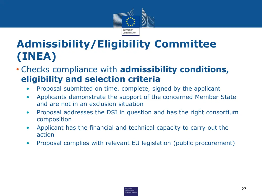 admissibility eligibility committee inea checks