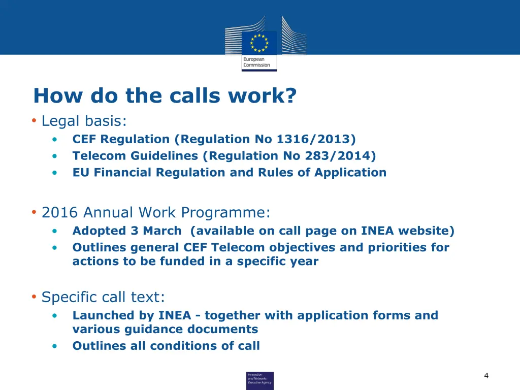 how do the calls work legal basis cef regulation