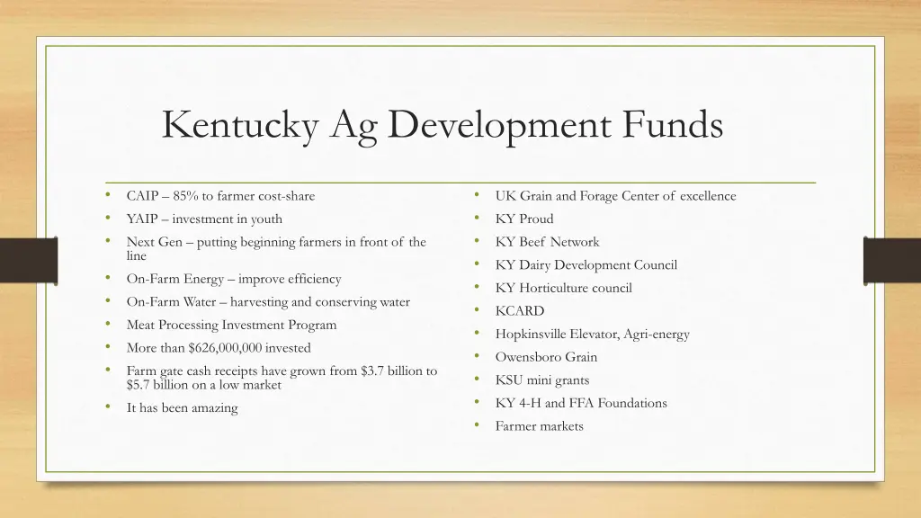kentucky ag development funds