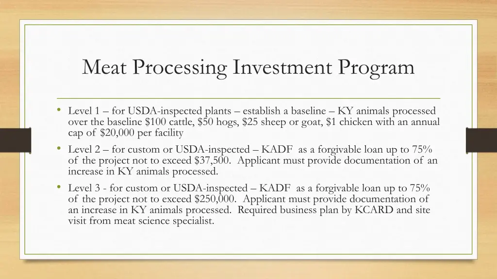 meat processing investment program