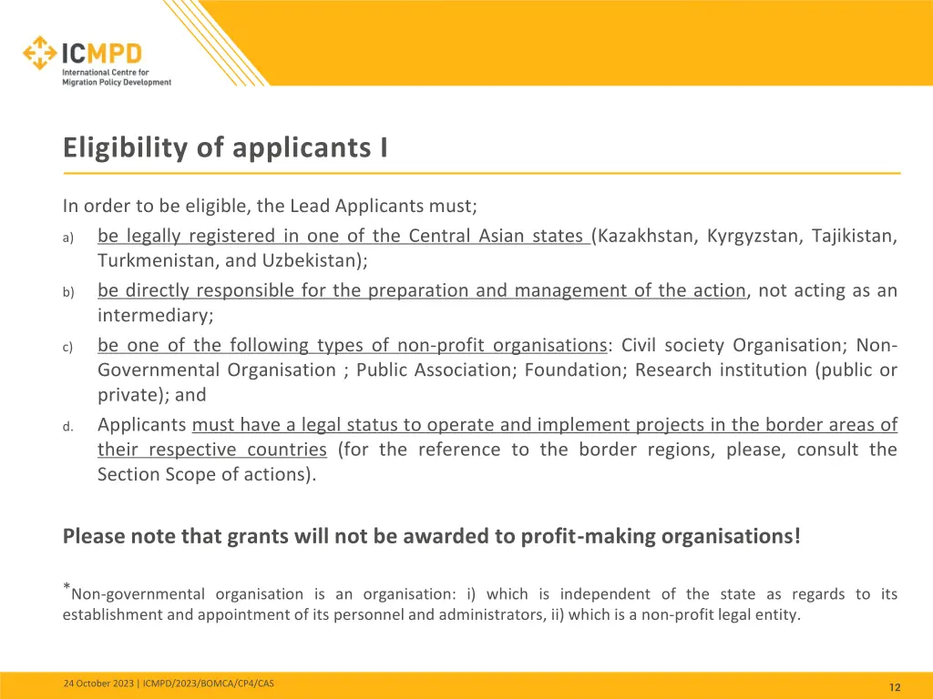eligibility of applicants i