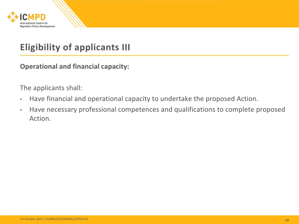 eligibility of applicants iii