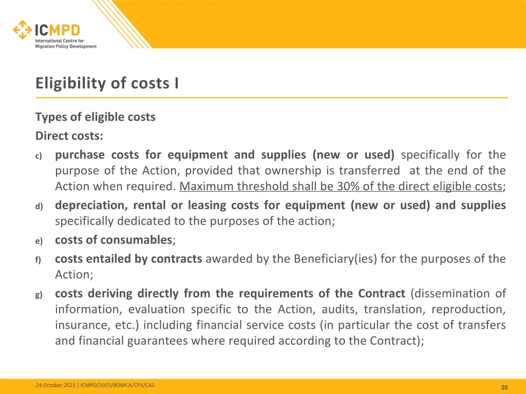 eligibility of costs i 1