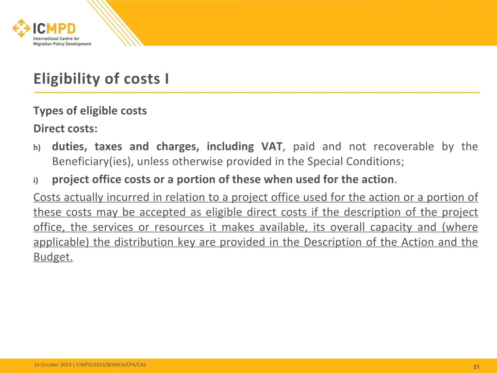 eligibility of costs i 2
