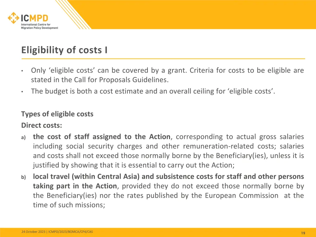 eligibility of costs i