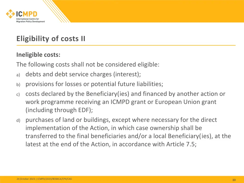eligibility of costs ii