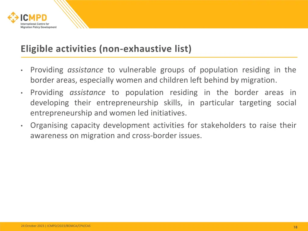 eligible activities non exhaustive list 1