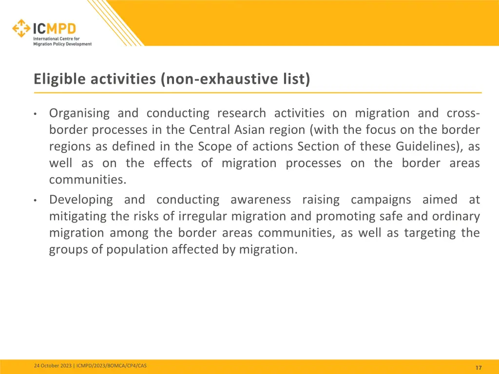 eligible activities non exhaustive list
