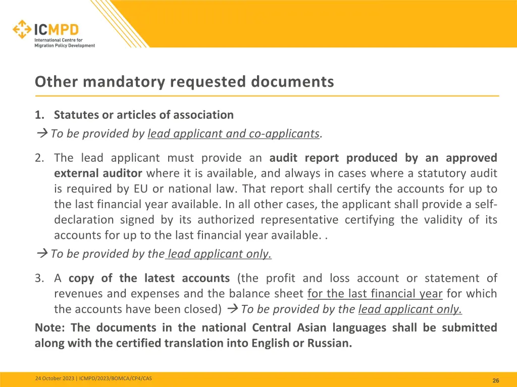 other mandatory requested documents