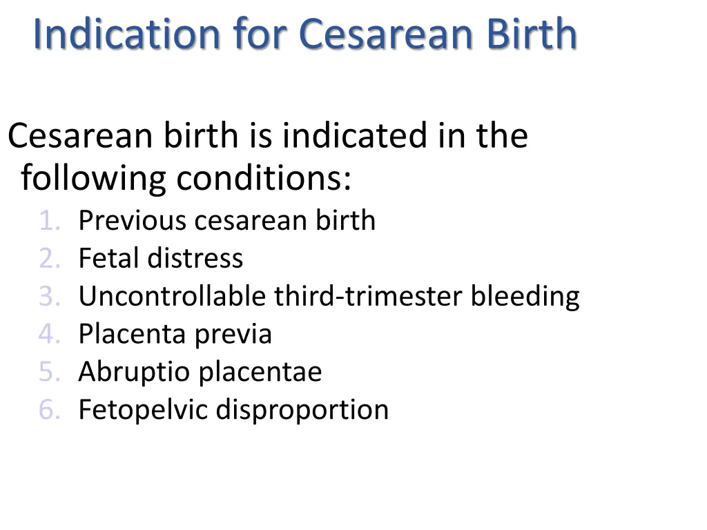 indication for cesarean birth