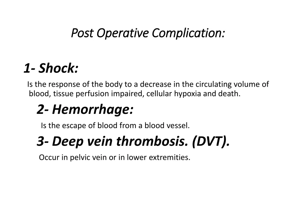 post operative complication post operative