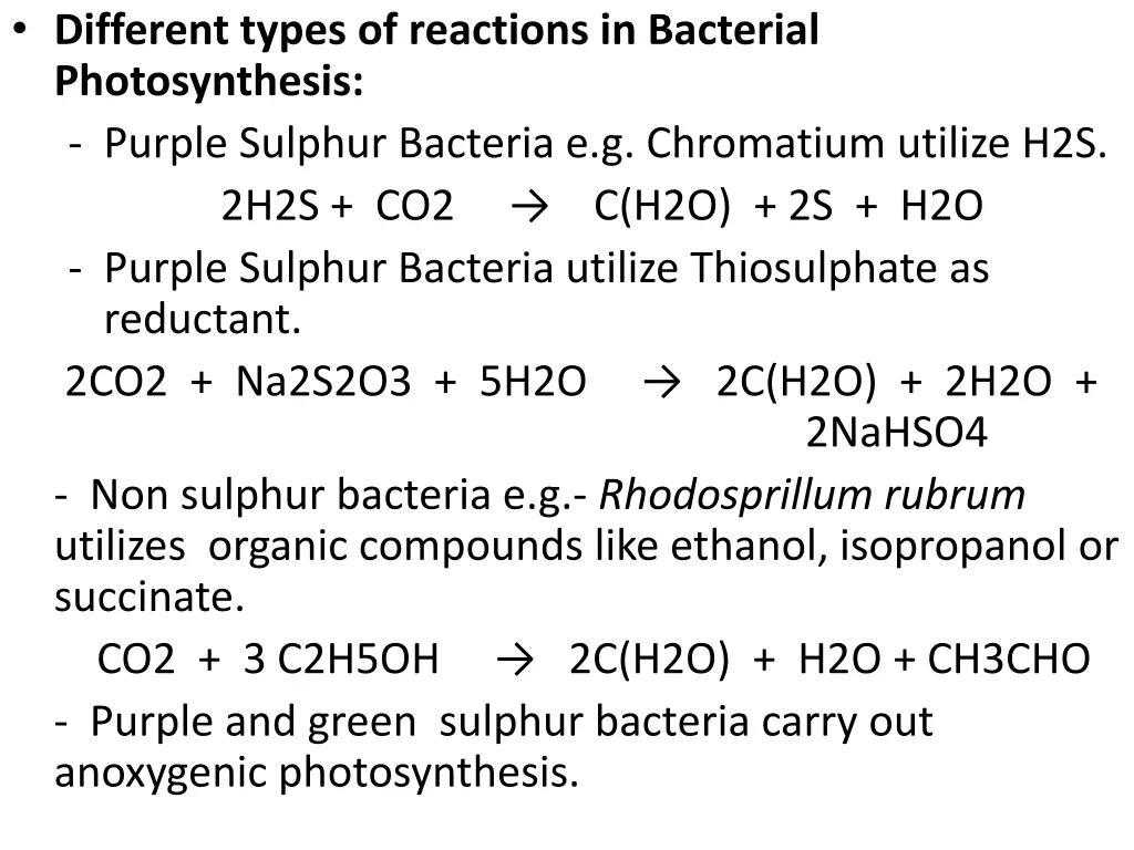 different types of reactions in bacterial