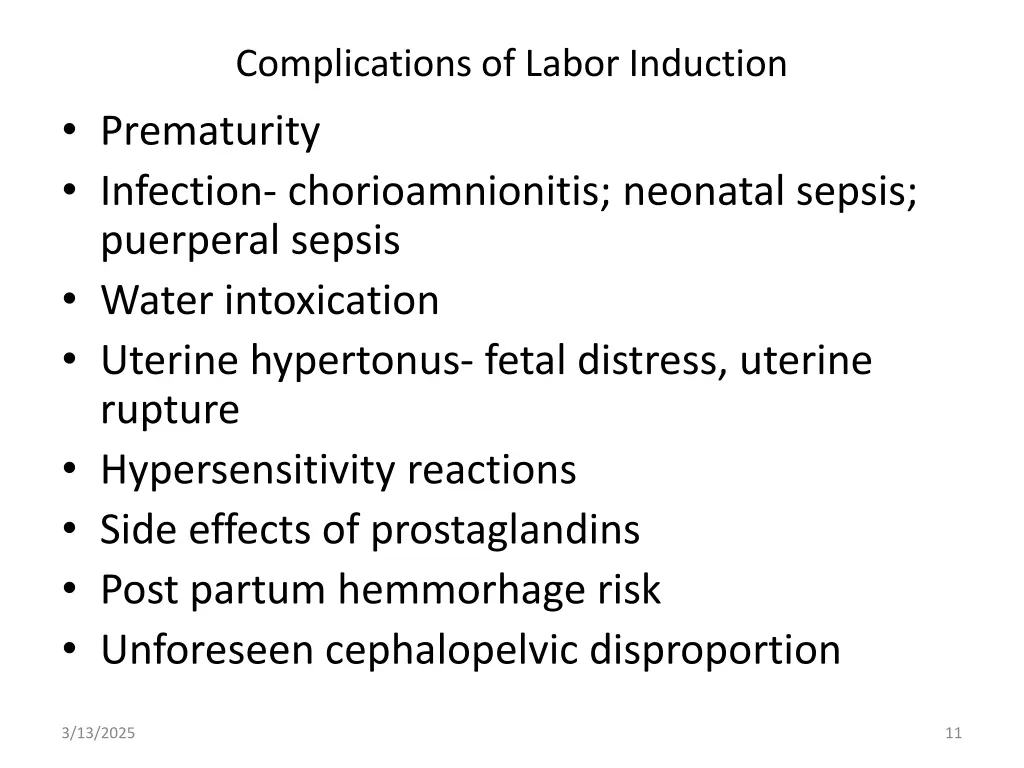 complications of labor induction prematurity