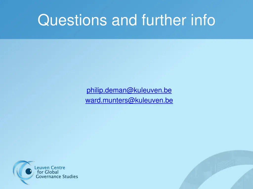 questions and further info