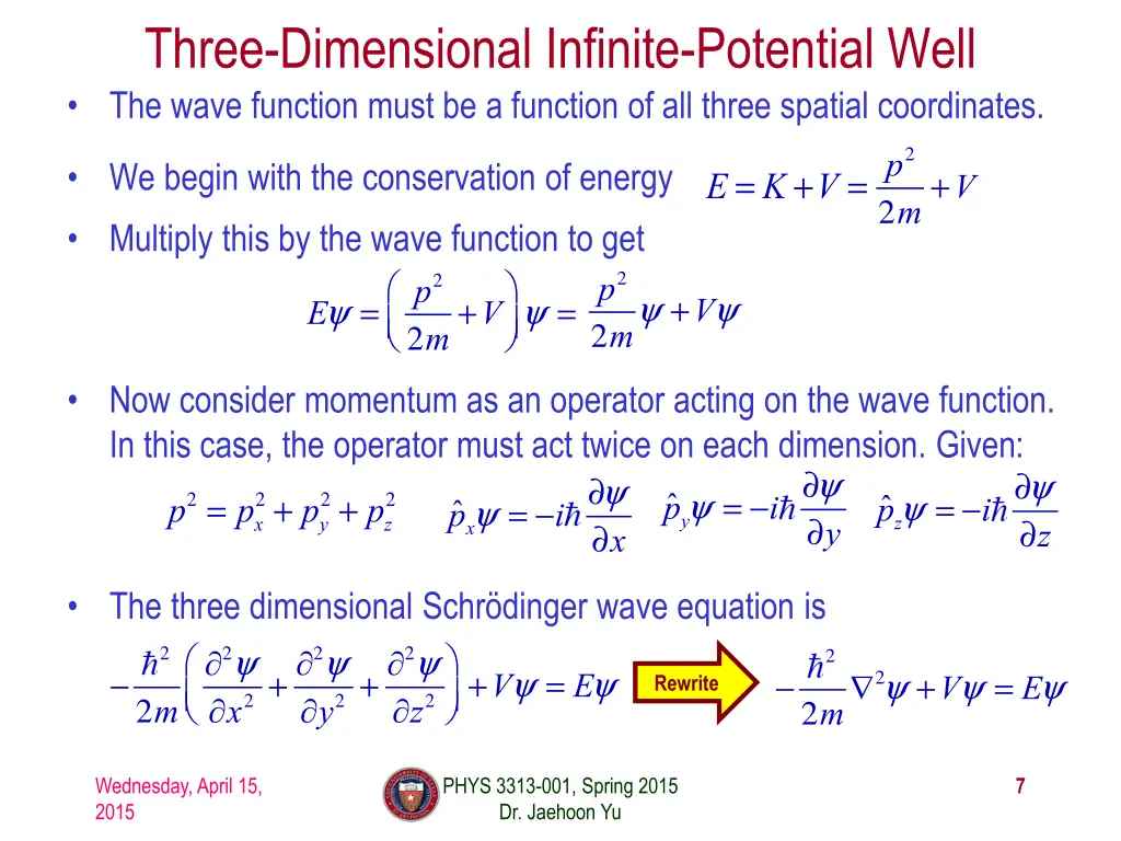three dimensional infinite potential well