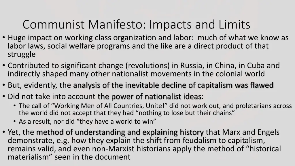 communist manifesto impacts and limits huge