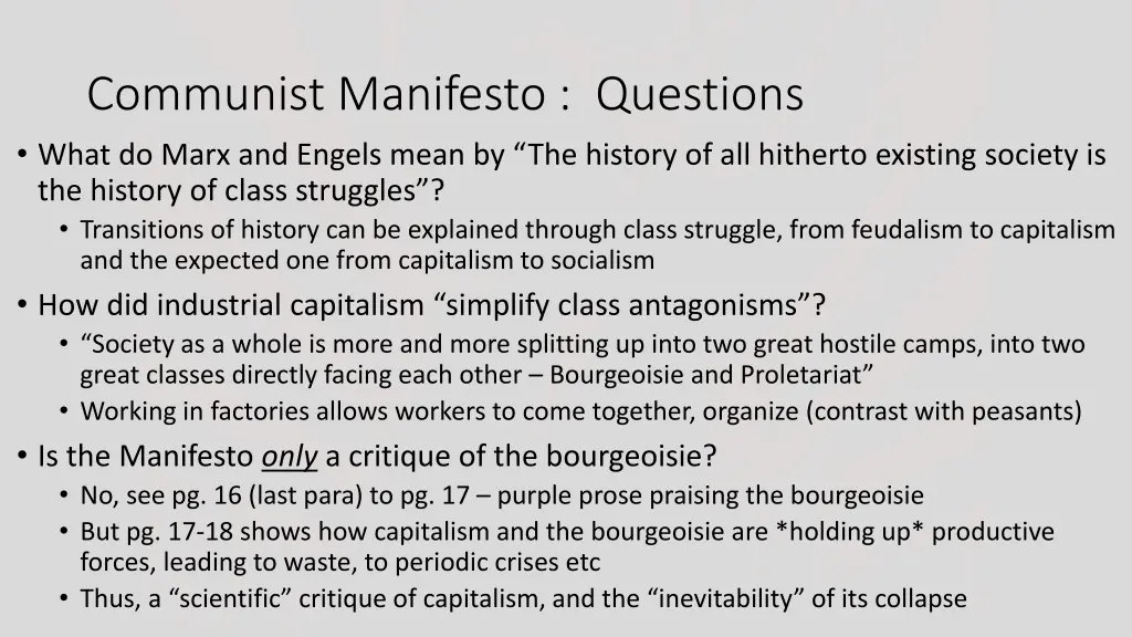 communist manifesto questions what do marx